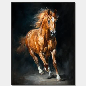 artonline – kůň obraz s dynamickým během mohutného hnědáka na tmavém pozadí