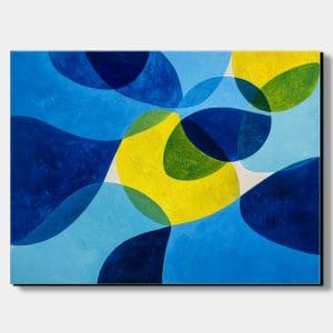 Abstraktní malba s prolínajícími se barevnými tvary a světlem