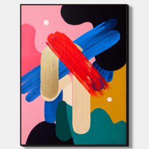 Obraz abstrakce malba s výraznými barvami a dynamickými tvary