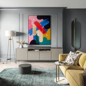 Obraz abstrakce malba s výraznými barvami a dynamickými tvary