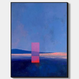 artonline – abstrakce malba s modrými plochami a vertikálním barevným akcentem