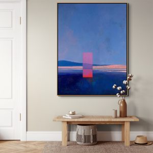 artonline – abstrakce malba s modrými plochami a vertikálním barevným akcentem