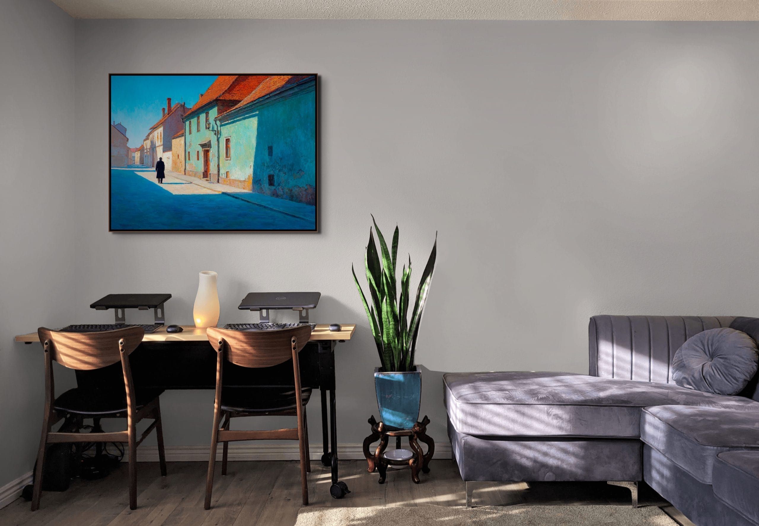 PAMĚŤ MĚSTA - REALISTICKÝ OBRAZ (ARA 634) 8 artonline – obraz nad sedačku s klidnou městskou ulicí