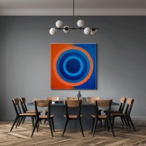 Obrazy geometrické tvary s motivem soustředných kruhů v modré a oranžové