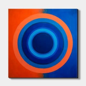 Obrazy geometrické tvary s motivem soustředných kruhů v modré a oranžové