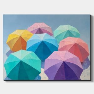 artonline – Obraz na stěnu s barevnými deštníky a jemnou pastelovou paletou