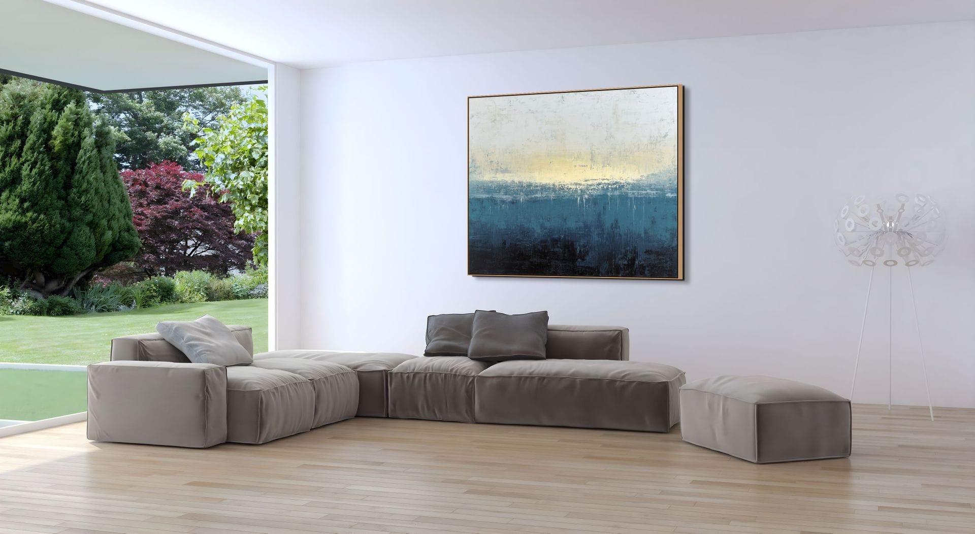 MODRÁ HRANICE - ABSTRAKTNÍ OBRAZ (AAA 150) 3 Modrá hranice – malovaný obraz do obýváku v modrých tónech