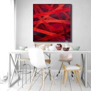 luxusní moderní obrazy s výraznými červenými liniemi a dynamickou strukturou