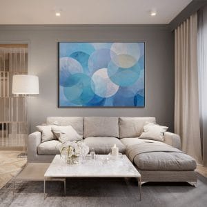 artonline – Moderní malby na zeď s průsvitnými kruhovými tvary v modré