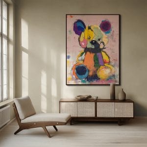 Měkký rebel – dárek do nového domu s barevným medvídkem