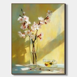 Dotek jara – obraz sakura s květy ve váze