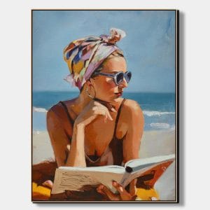 Nástěnné obrazy s motivem ženy čtoucí u moře