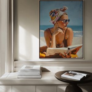 Nástěnné obrazy s motivem ženy čtoucí u moře | originální malba
