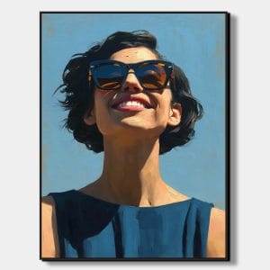 Ručně malované portréty – žena se slunečními brýlemi