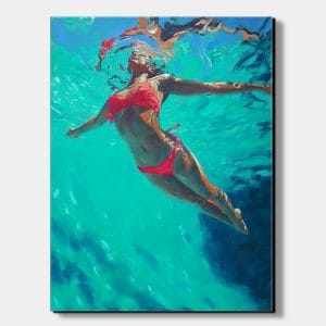 originální obrazy prodej – žena pod hladinou v růžových plavkách