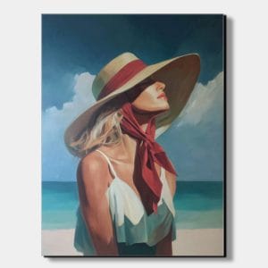 Plážová elegance – Ručně malované obrazy na prodej s motivem ženy u moře