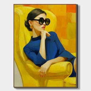 Žlutý trůn – obrazy na plátně do obýváku s elegantní ženou