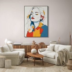 Dárek do domácnosti v podobě jemného portrétního obrazu s barevnými akcenty