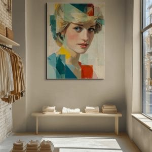 Obrazy Lady Diany zachycují expresivní portrét ženy s jemnou emocí