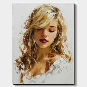 nástěnná dekorace s jemným portrétem ženy a výraznou texturou