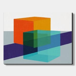 Geometrická ozvěna – obrazy na zeď do kanceláře s krychlemi