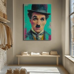 Charlie Chaplin obraz v moderním pop-artovém pojetí s výraznou barevností