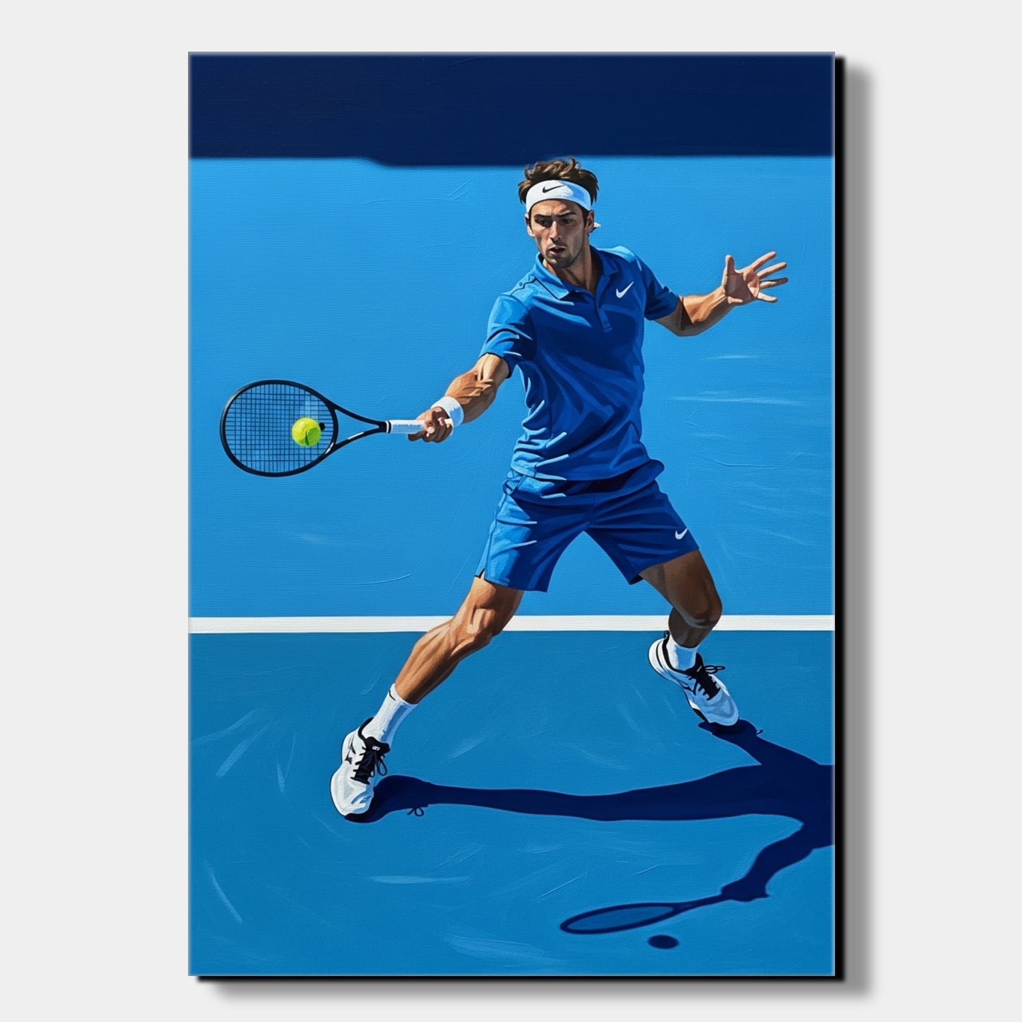 VÍTĚZNÝ FORHEND - REALISTICKÝ OBRAZ (ARA 662) 1 Ručně malovaný Obraz tenis s názvem Vítězný forhend zobrazující tenistku v nápřahu na antukovém kurtu zalitým sluncem