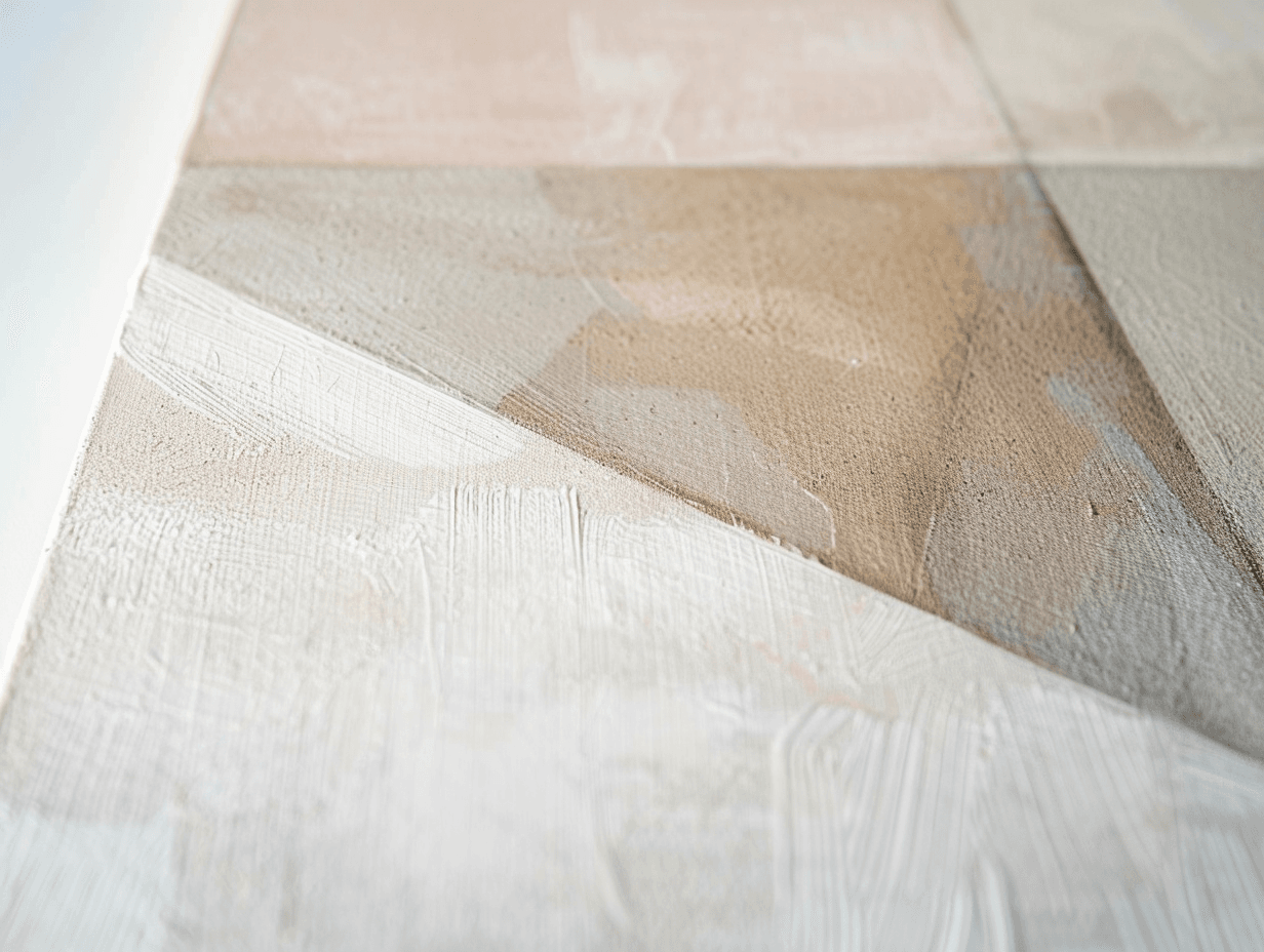 Detail minimalistického geometrického obrazu malovaného olejem na plátně