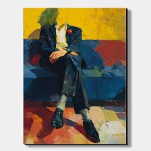 Moderní obraz postavy muže v obleku se ztracenou identitou