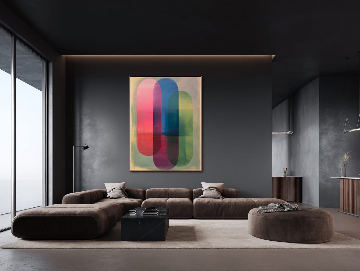 BAREVNÉ PRŮNIKY III. - AP 03 3 Moderní obraz na plátně Barevné průniky III. s geometrickými tvary