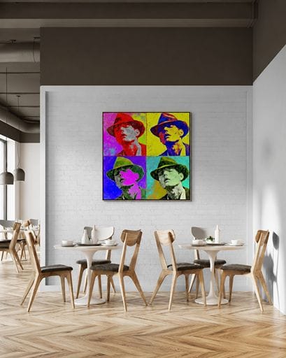 Barevný ručně malovaný pop art obraz v moderní kavárně